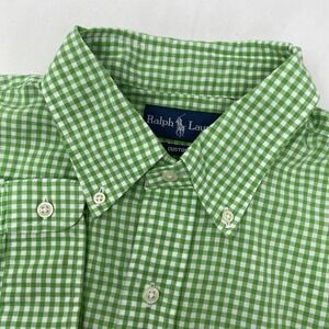 Ralph Lauren Custom Fit Men's L Green White Plaid Long Sleeve Button Down Shirt